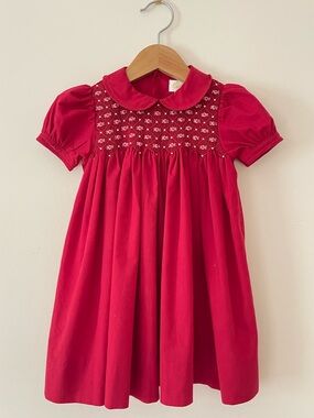 PETIT AMI Raspberry Rose Hand Smocked w/ Pearl & Rosette Bishop Heirloom Dress